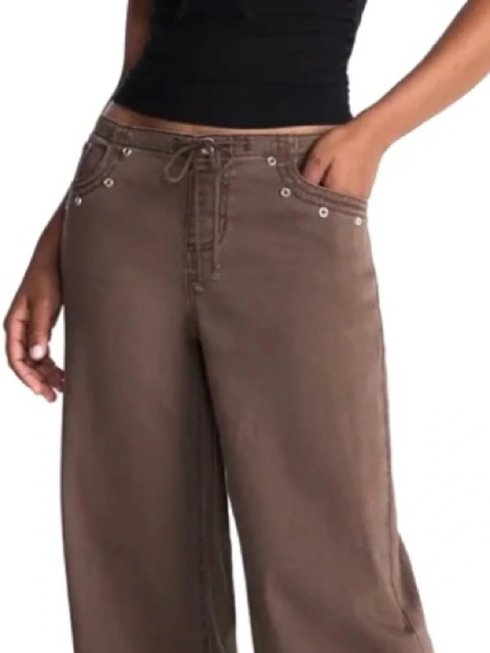 No Boundaries Drawstring Grommet Wide Leg brown jeans Women's Small